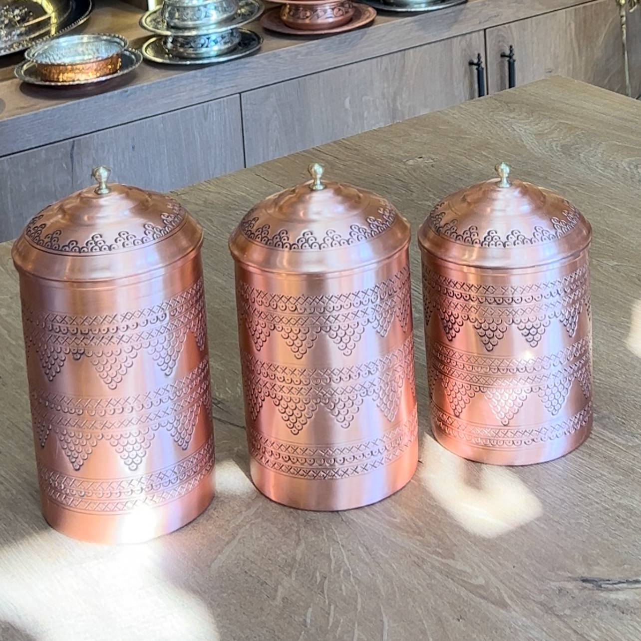 Bakır Üzüm İşleme Üçlü Baharat Takımı